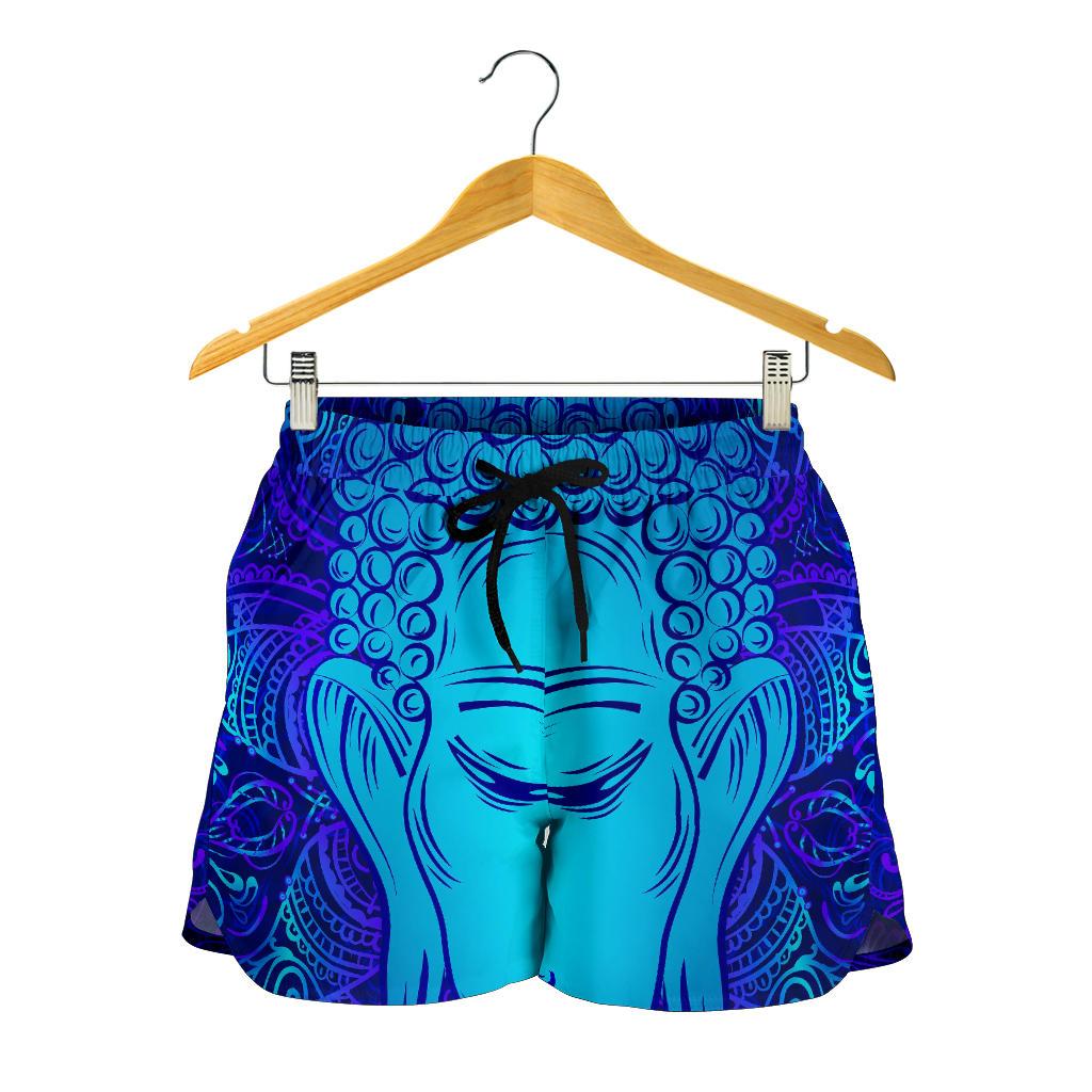 Blue Buddha Print Women's Shorts