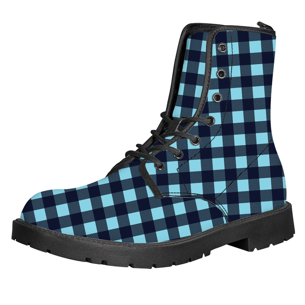 Blue Buffalo Check Pattern Print Leather Boots