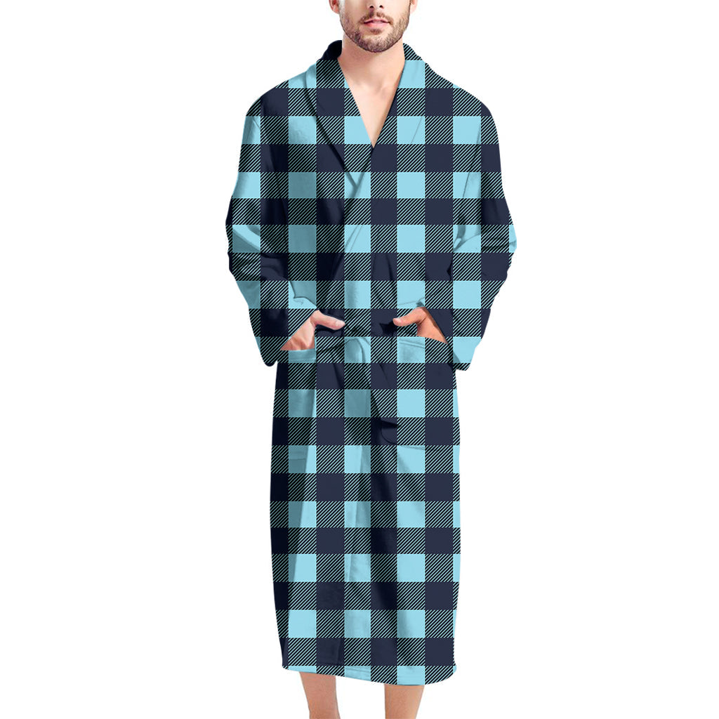 Blue Buffalo Check Pattern Print Men's Bathrobe