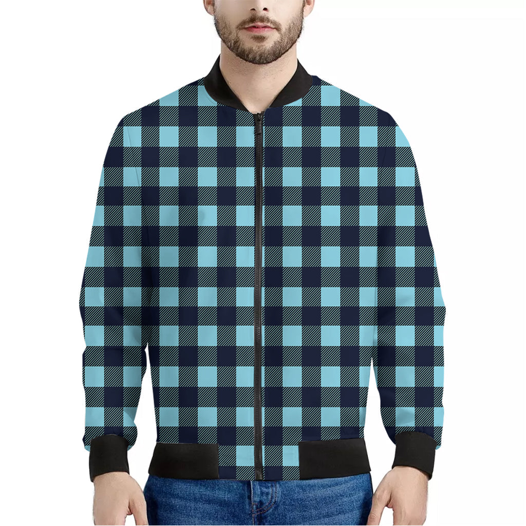 Blue Buffalo Check Pattern Print Men's Bomber Jacket