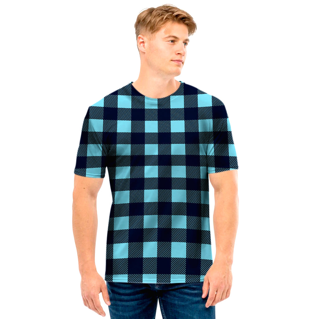 Blue Buffalo Check Pattern Print Men's T-Shirt