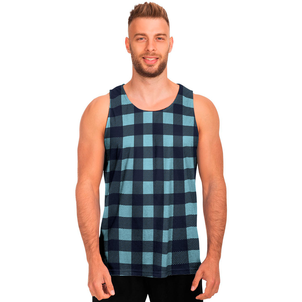 Blue Buffalo Check Pattern Print Men's Tank Top