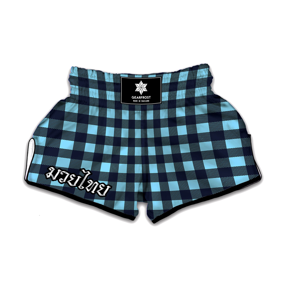 Blue Buffalo Check Pattern Print Muay Thai Boxing Shorts