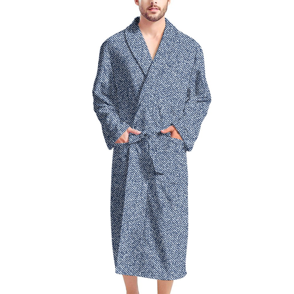 Blue Denim Jeans Pattern Print Men's Bathrobe