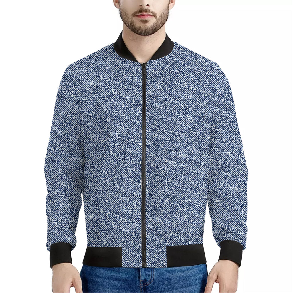 Blue Denim Jeans Pattern Print Men's Bomber Jacket