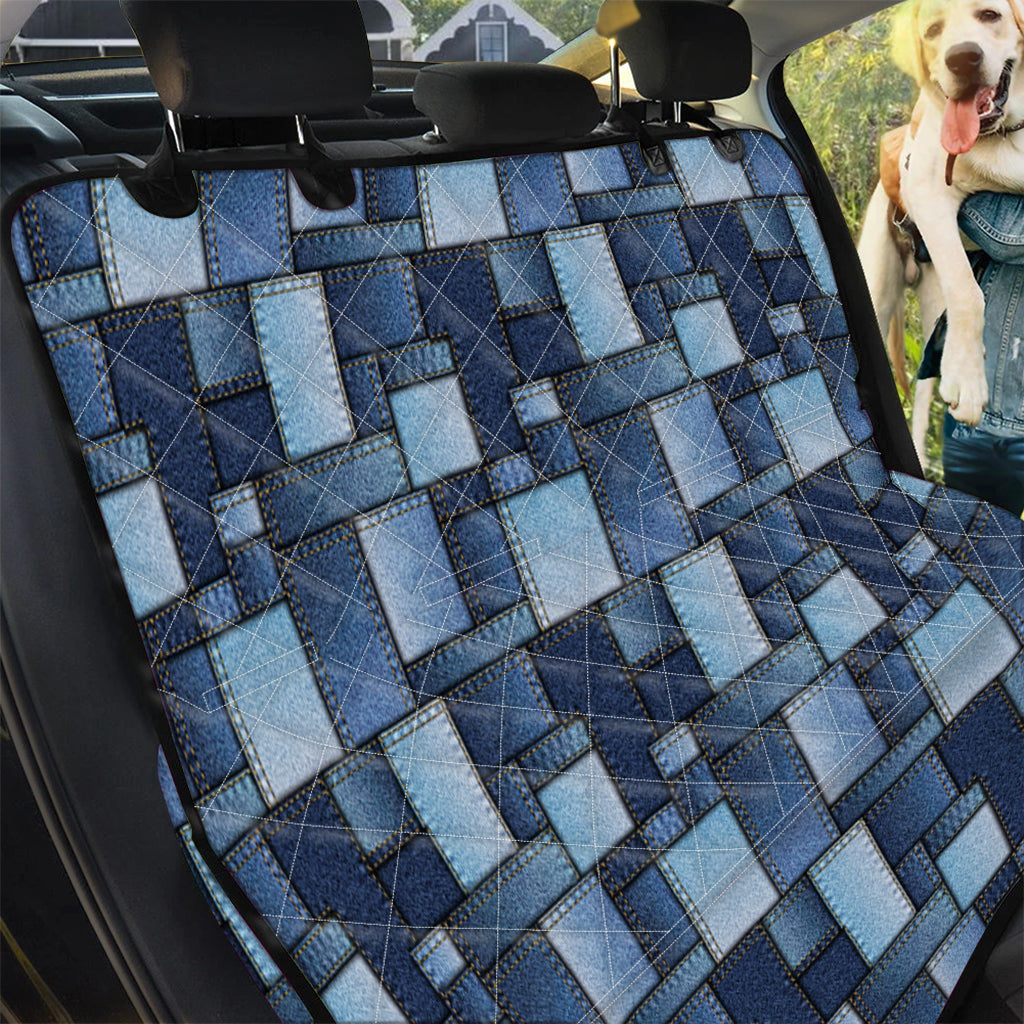 Blue Denim Patchwork Pattern Print Pet Car Back Seat Cover