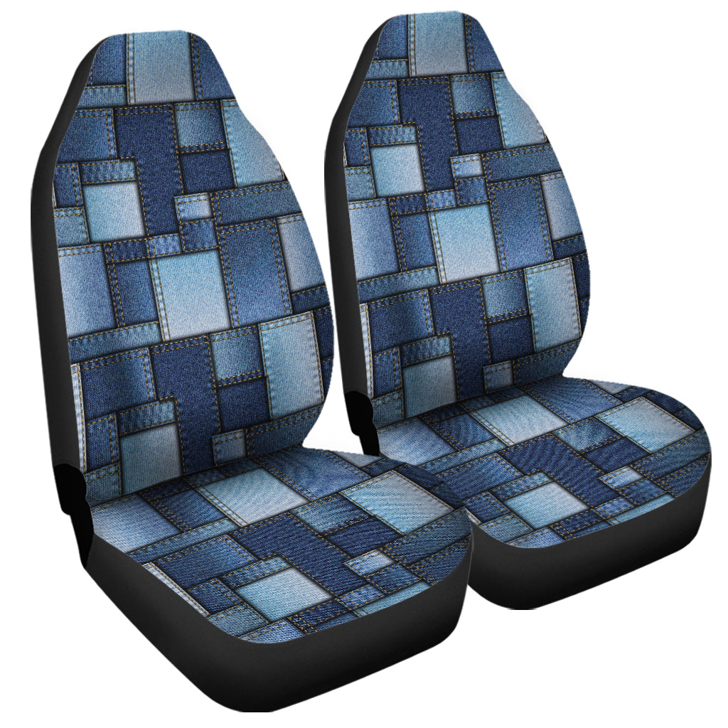 Blue Denim Patchwork Pattern Print Universal Fit Car Seat Covers