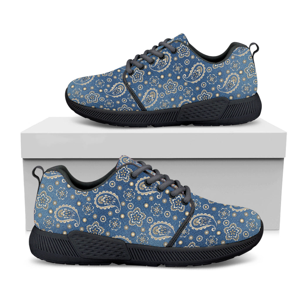 Blue Denim Western Paisley Print Black Athletic Shoes