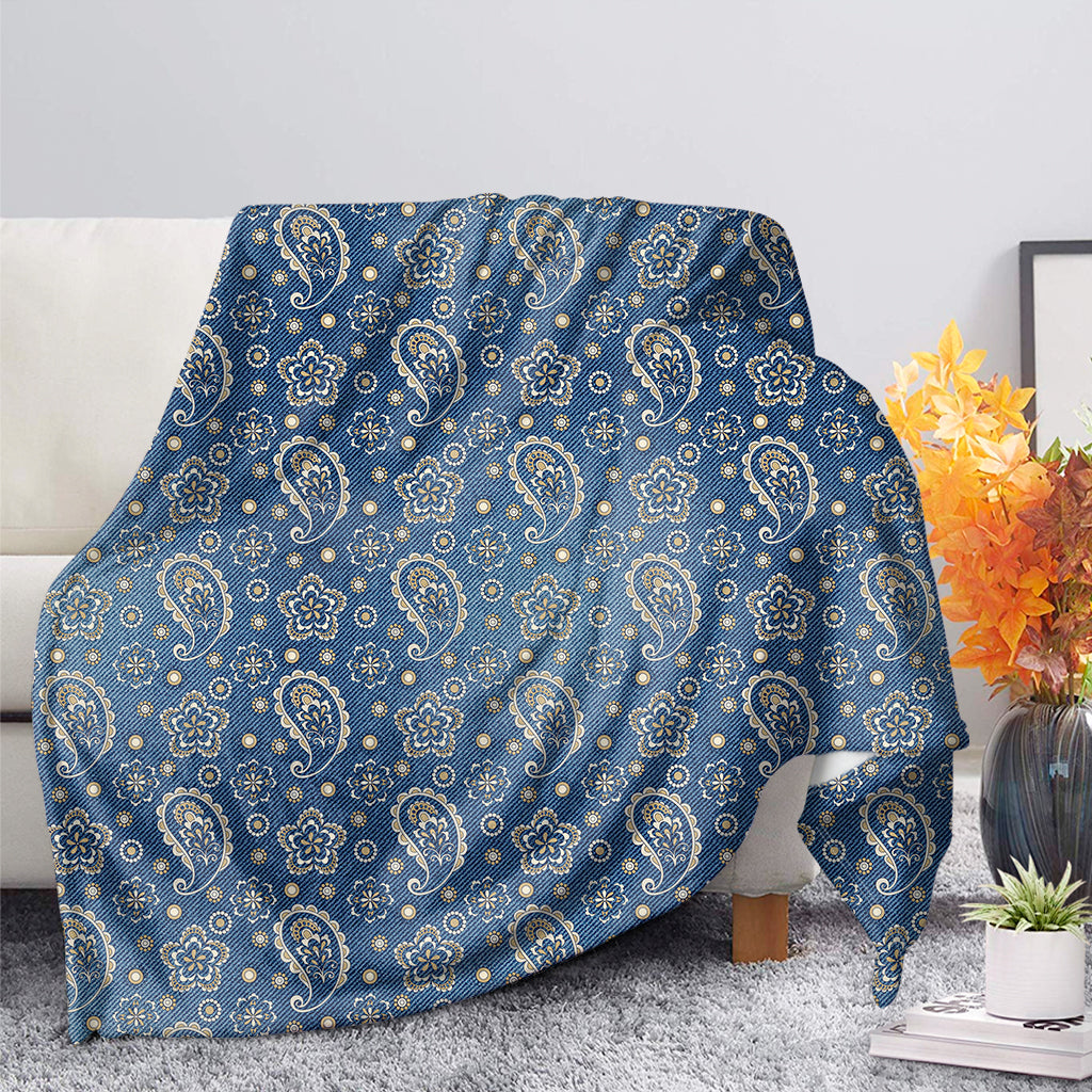 Blue Denim Western Paisley Print Blanket