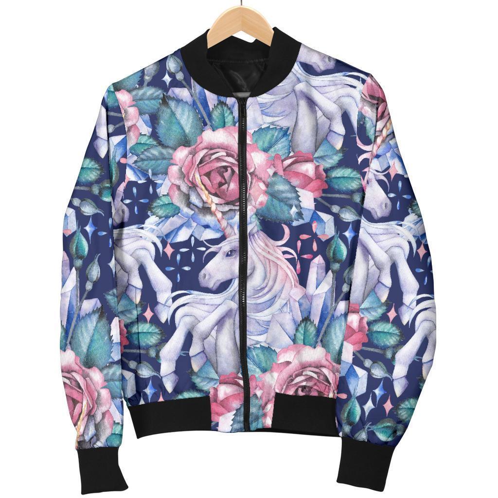 Blue Fairy Rose Unicorn Pattern Print Women's Bomber Jacket