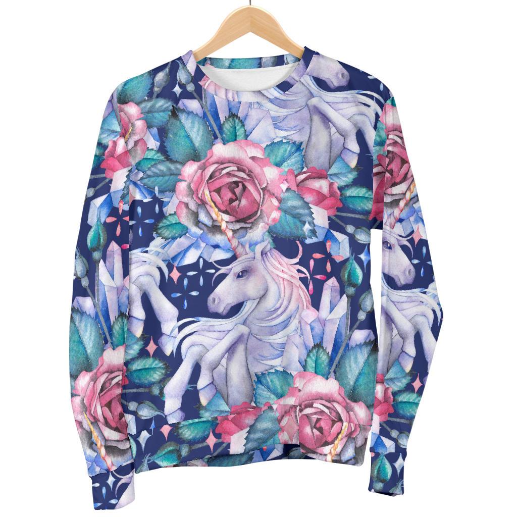 Blue Fairy Rose Unicorn Pattern Print Women's Crewneck Sweatshirt
