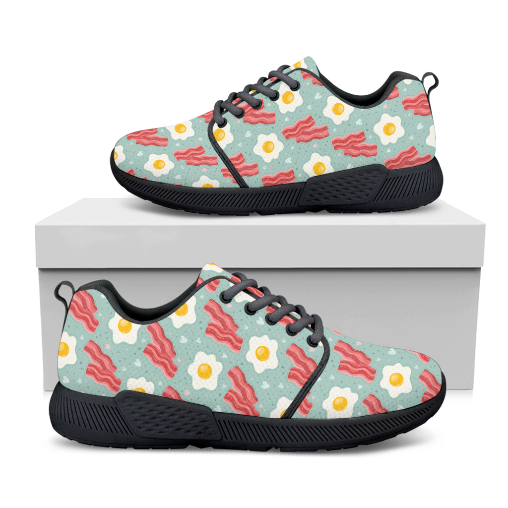 Blue Fried Egg And Bacon Pattern Print Black Athletic Shoes