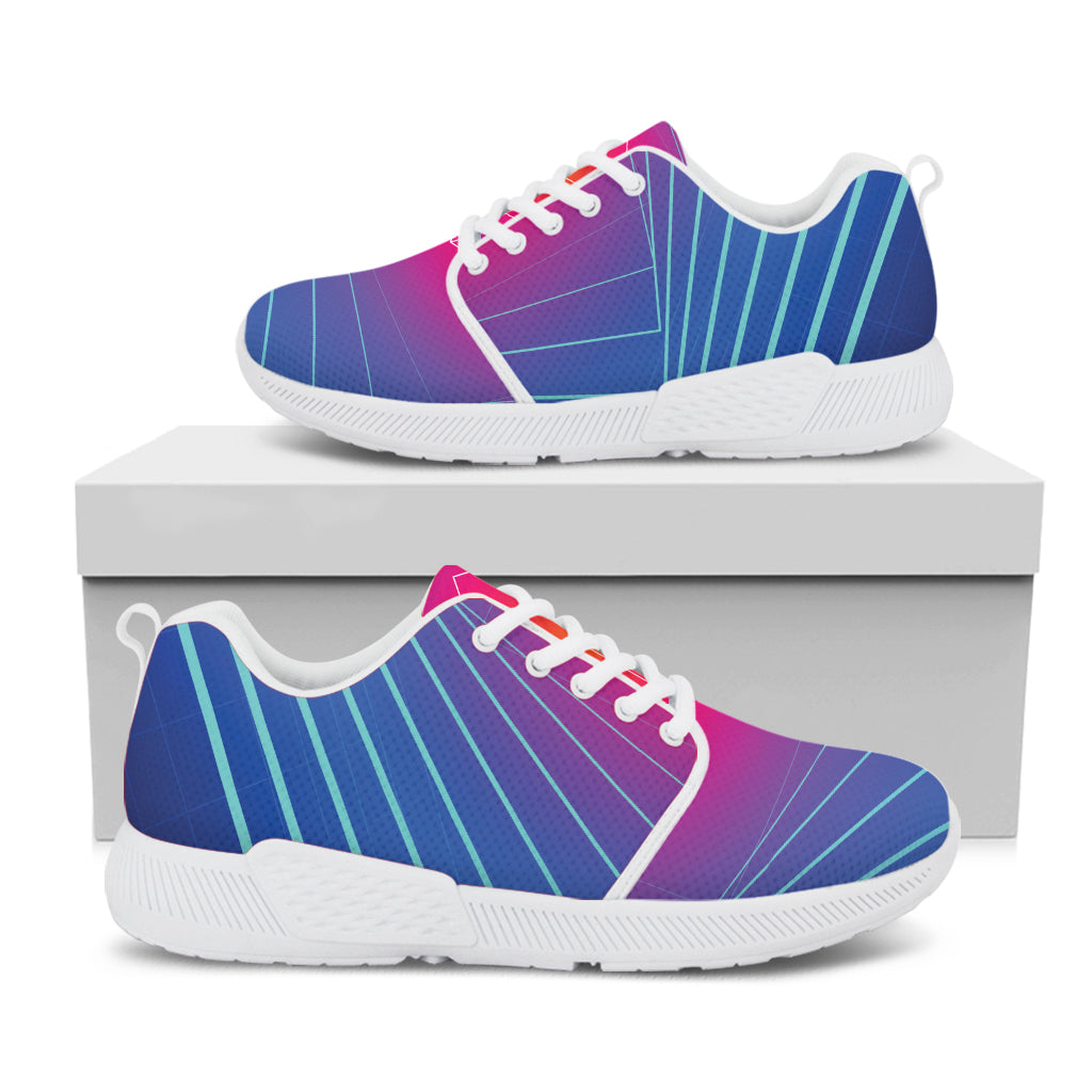 Blue Geometric EDM Light Print White Athletic Shoes