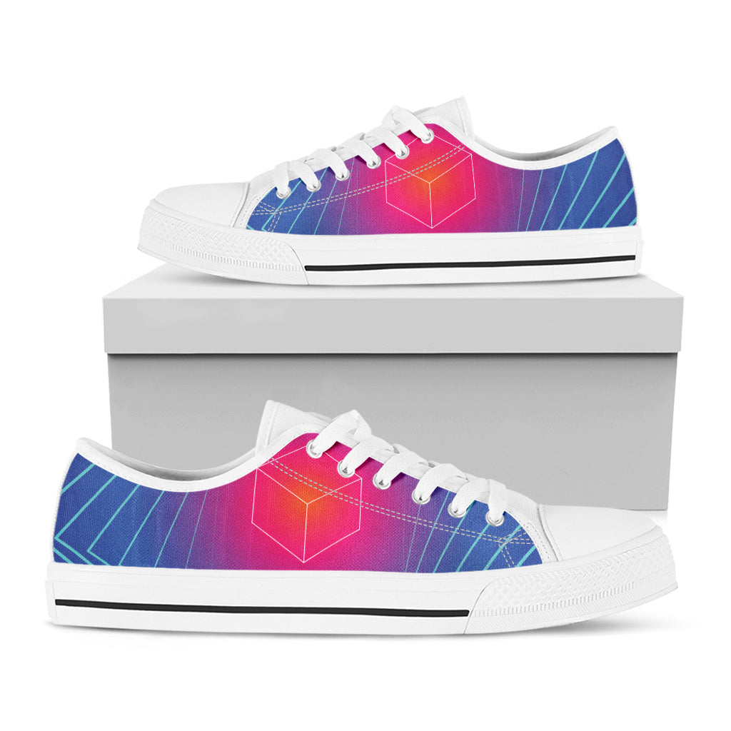 Blue Geometric EDM Light Print White Low Top Shoes