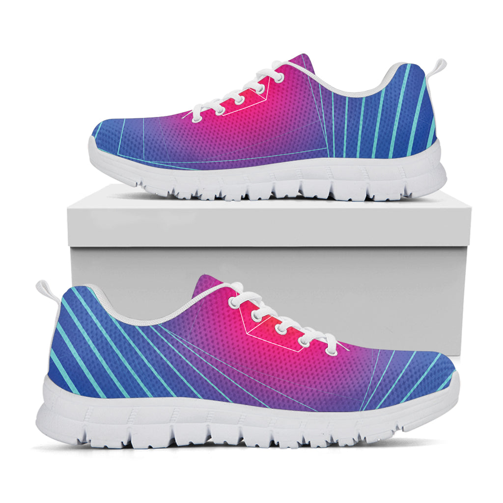 Blue Geometric EDM Light Print White Sneakers