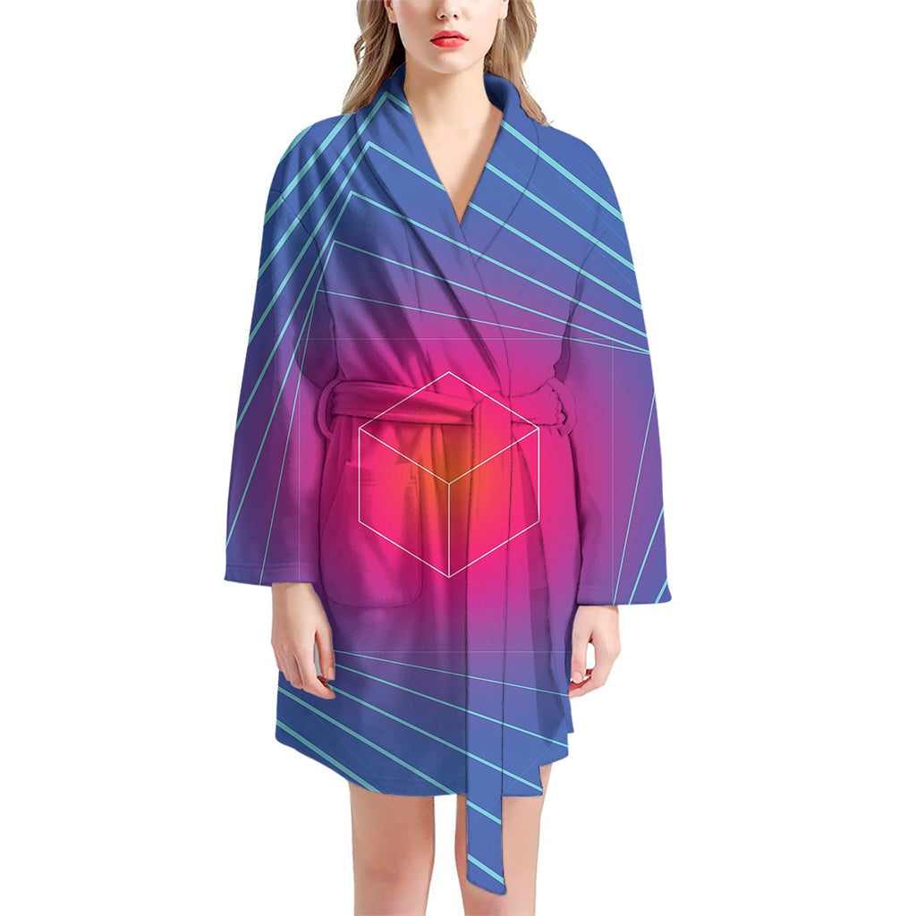 Blue Geometric EDM Light Print Women's Bathrobe