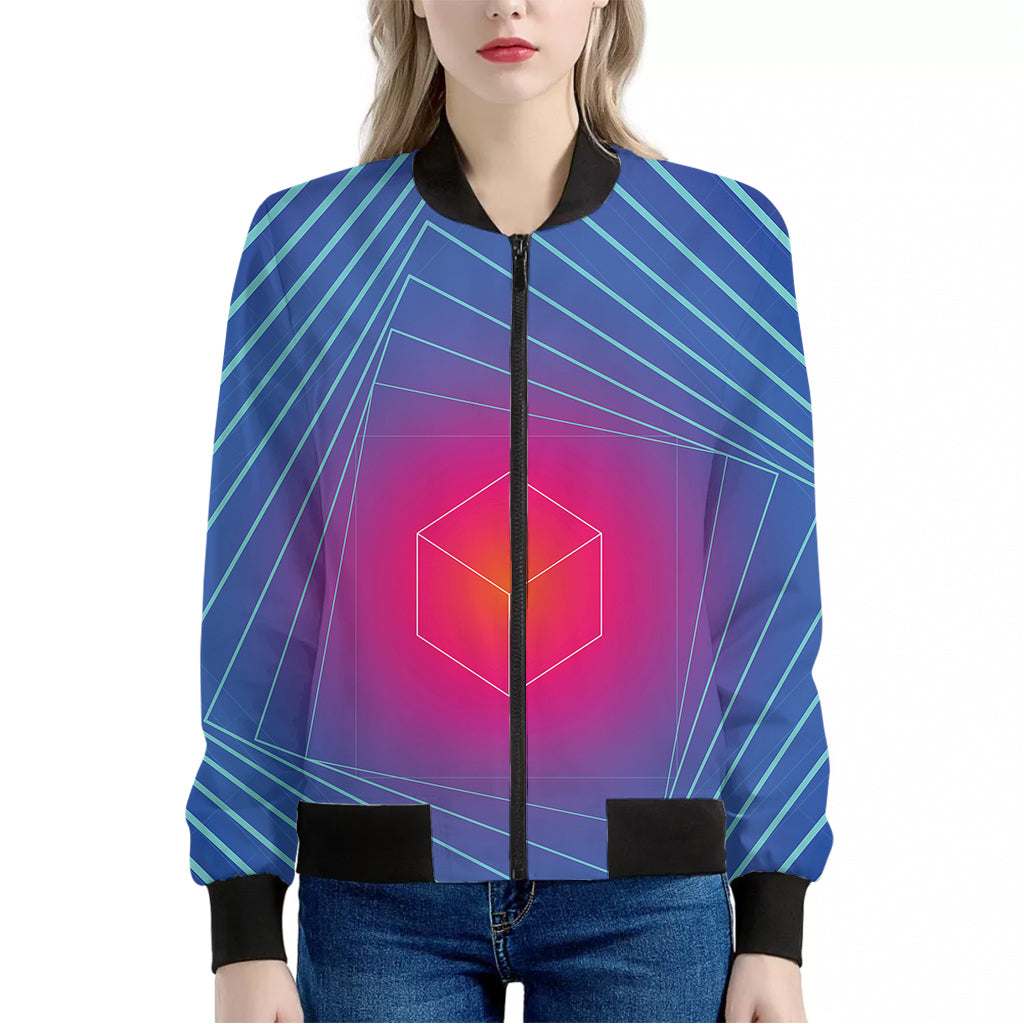 Blue Geometric EDM Light Print Women's Bomber Jacket