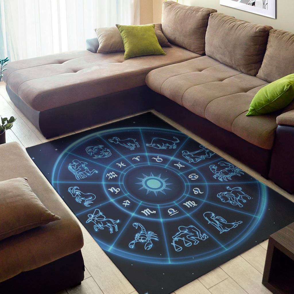 Blue Light Zodiac Circle Print Area Rug