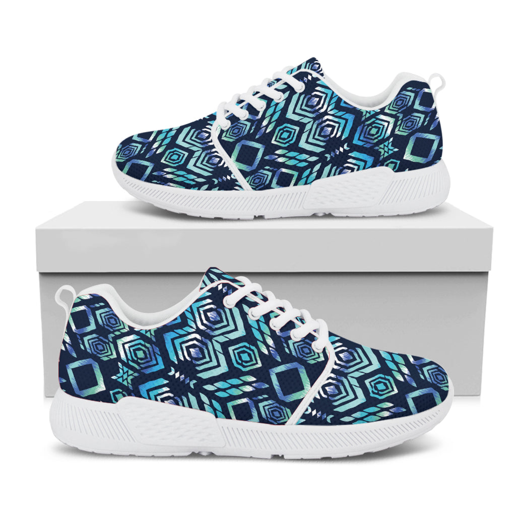 Blue Native Aztec Tribal Pattern Print White Athletic Shoes