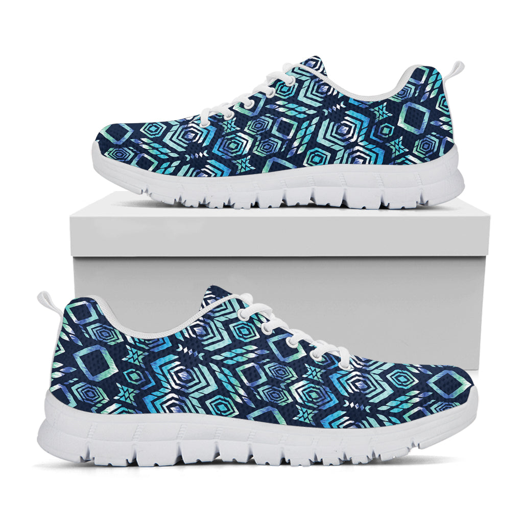 Blue Native Aztec Tribal Pattern Print White Sneakers