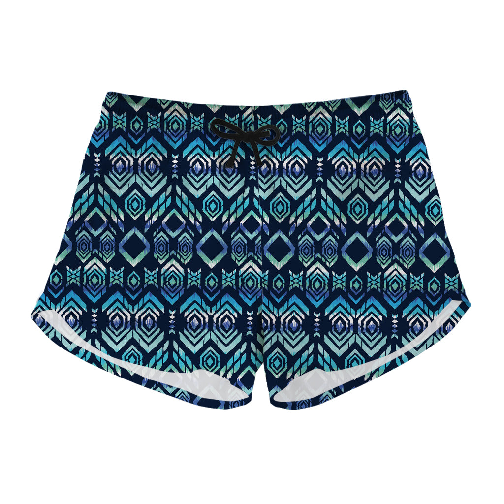 Blue Native Aztec Tribal Pattern Print Women's Shorts