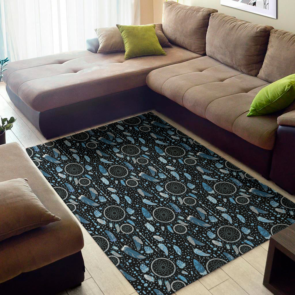 Blue Native Dream Catcher Pattern Print Area Rug