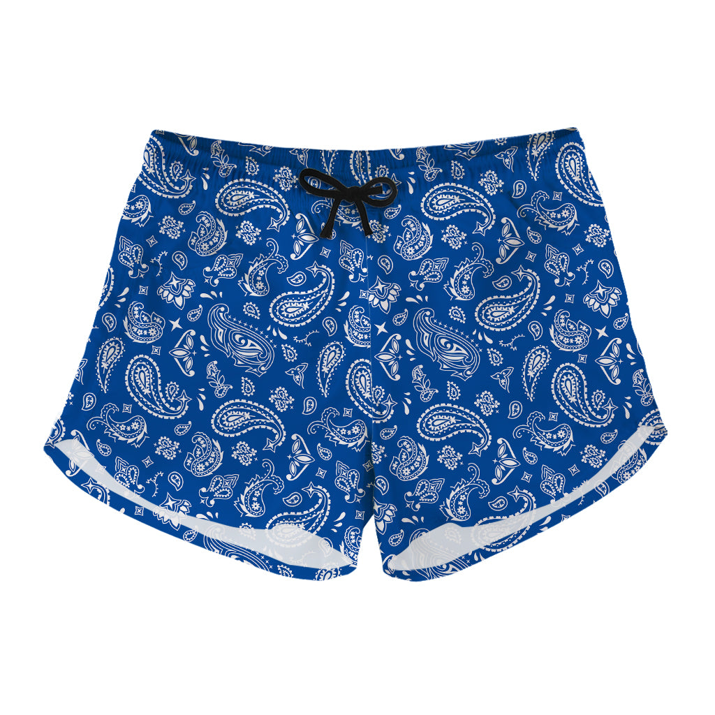 Blue Paisley Bandana Pattern Print Women's Shorts