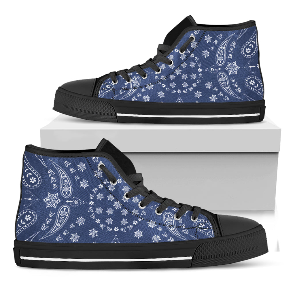 Blue Paisley Bandana Print Black High Top Shoes