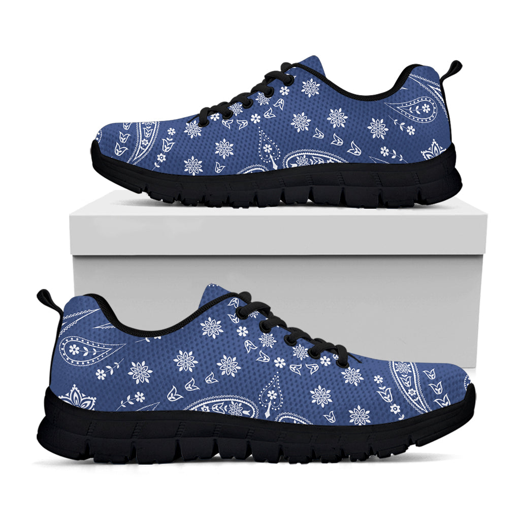 Blue Paisley Bandana Print Black Sneakers