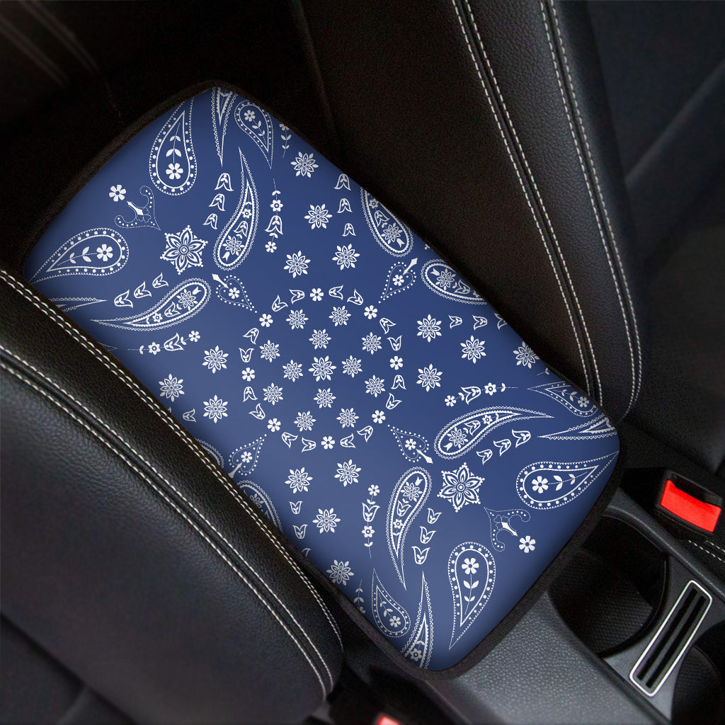 Blue Paisley Bandana Print Car Center Console Cover