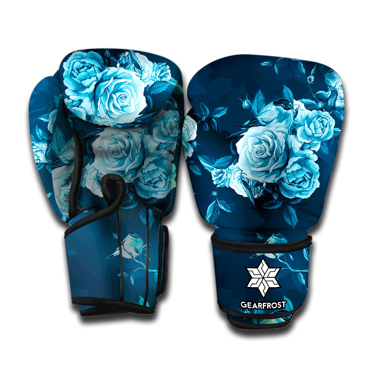 Blue Rose Floral Flower Pattern Print Boxing Gloves