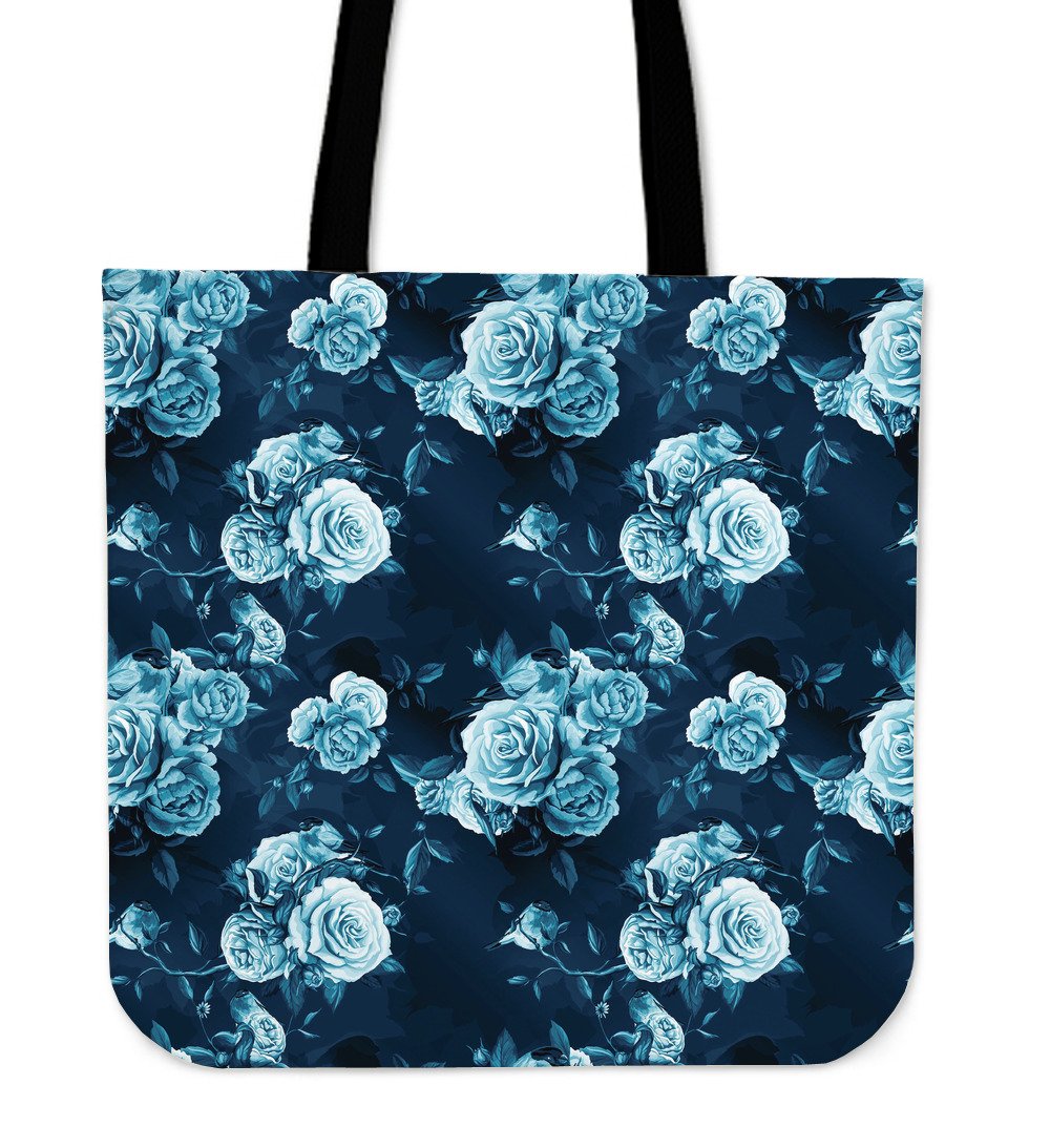 Blue Rose Floral Flower Pattern Print Canvas Tote Bag