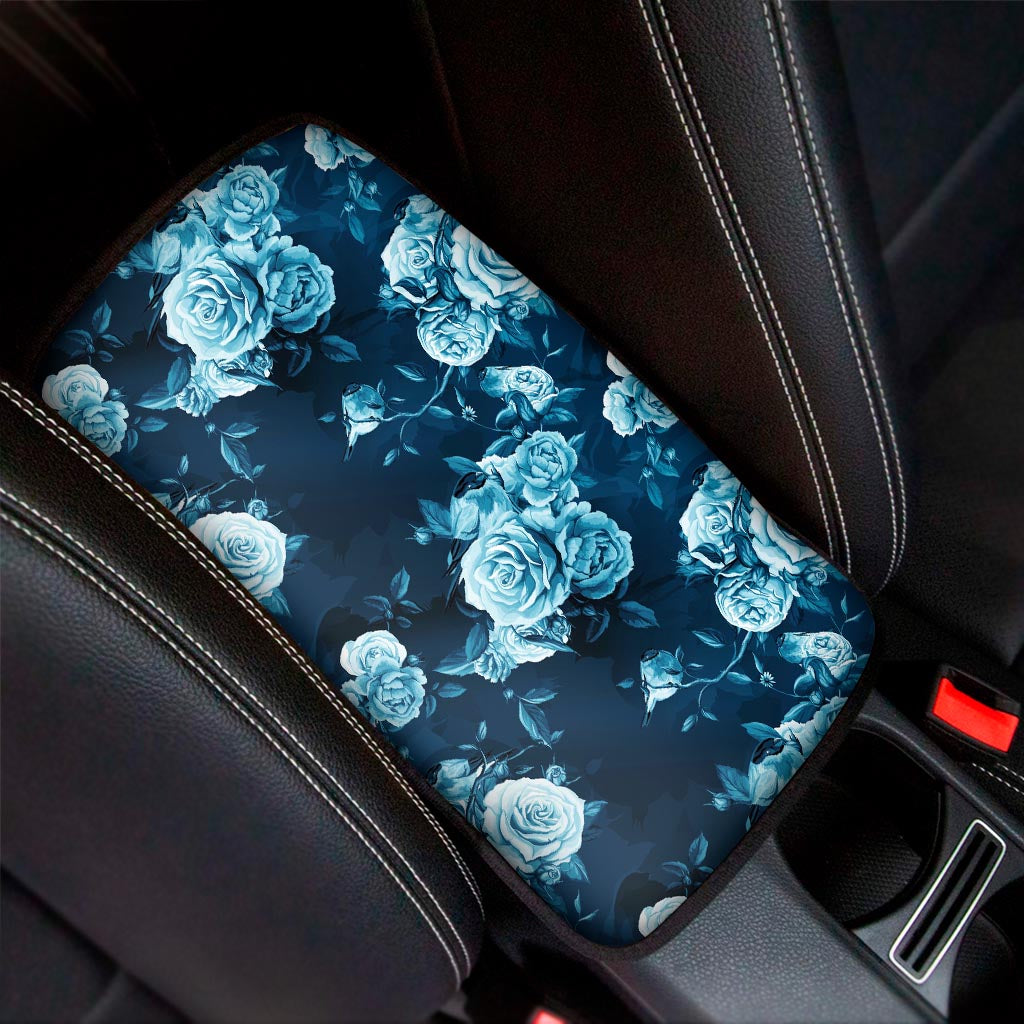 Blue Rose Floral Flower Pattern Print Car Center Console Cover