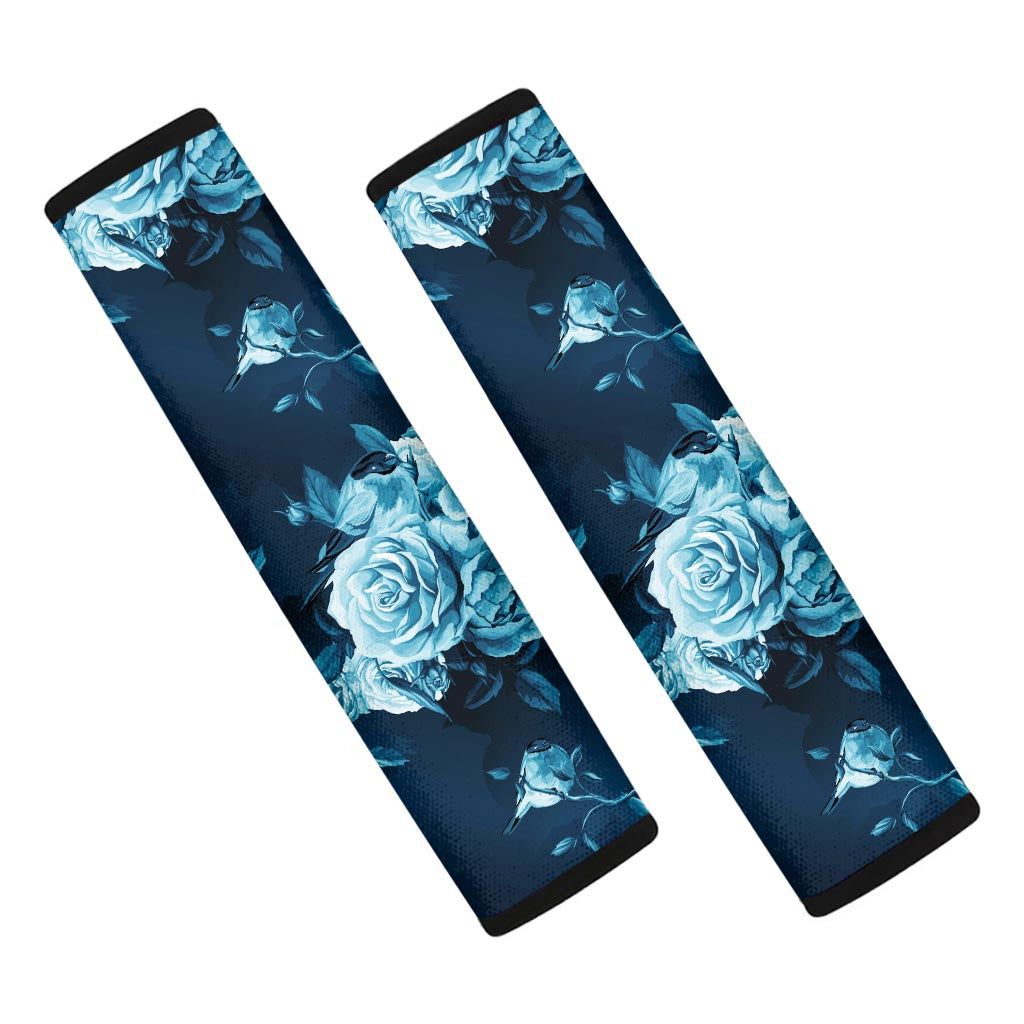 Blue Rose Floral Flower Pattern Print Car Seat Belt Covers