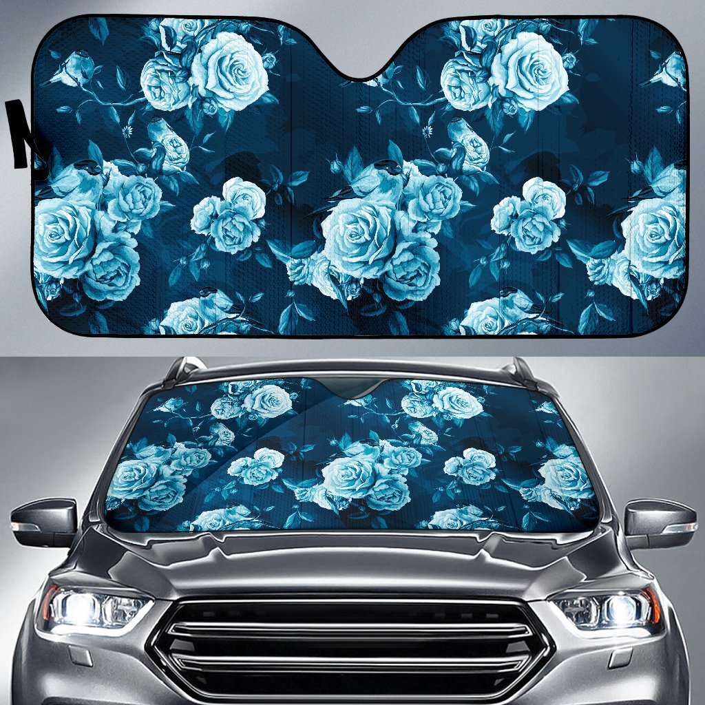 Blue Rose Floral Flower Pattern Print Car Sun Shade