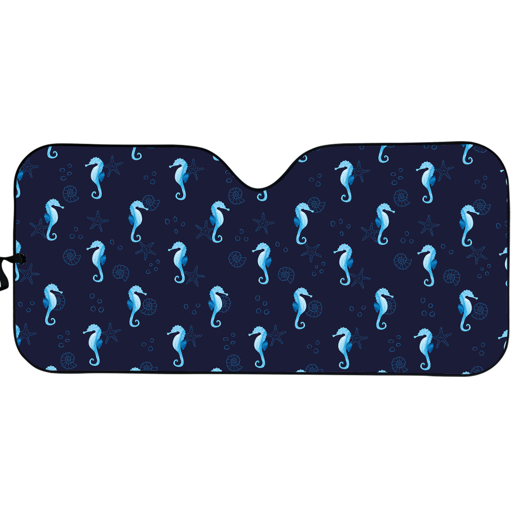 Blue Seahorse Pattern Print Car Sun Shade