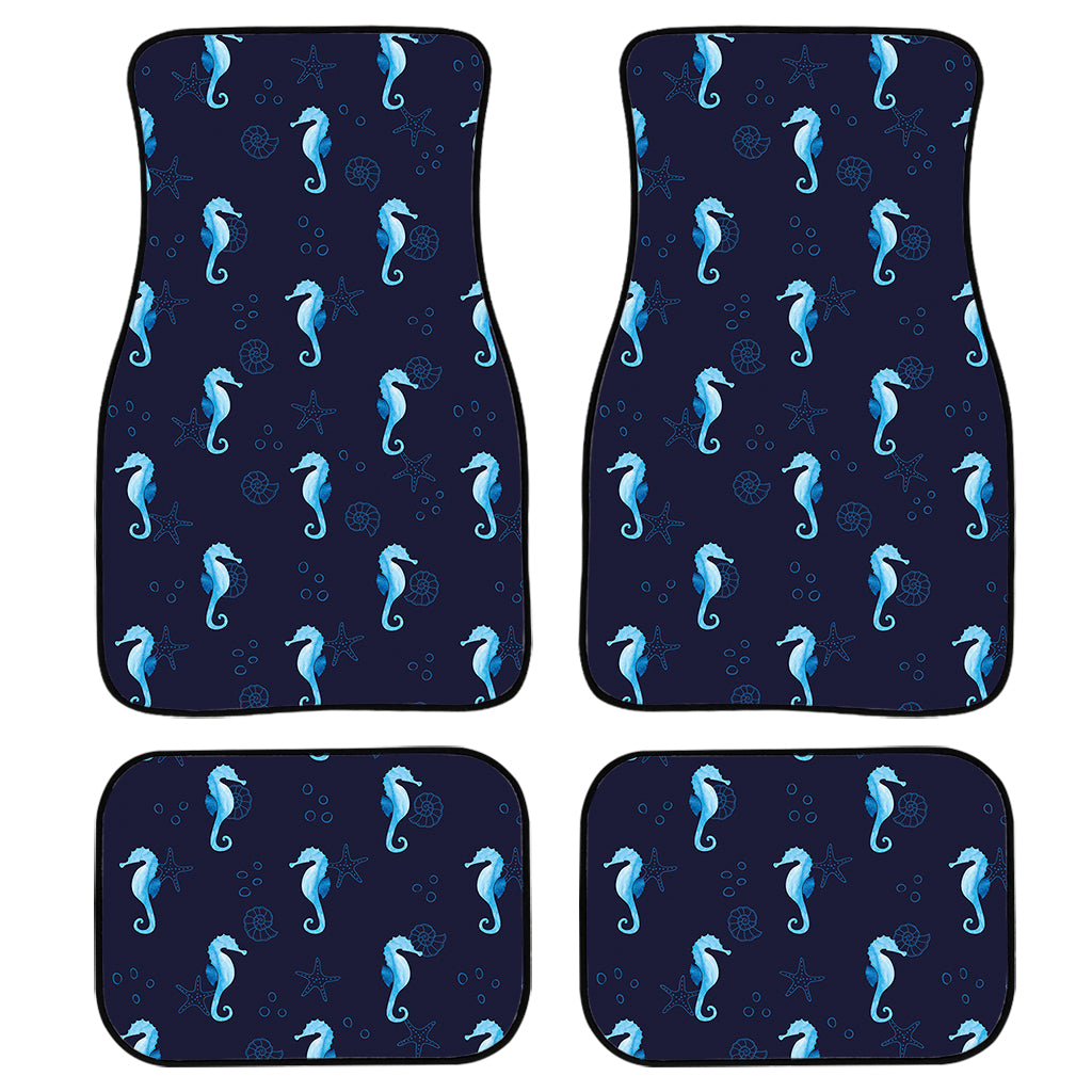 Blue Seahorse Pattern Print Front and Back Car Floor Mats