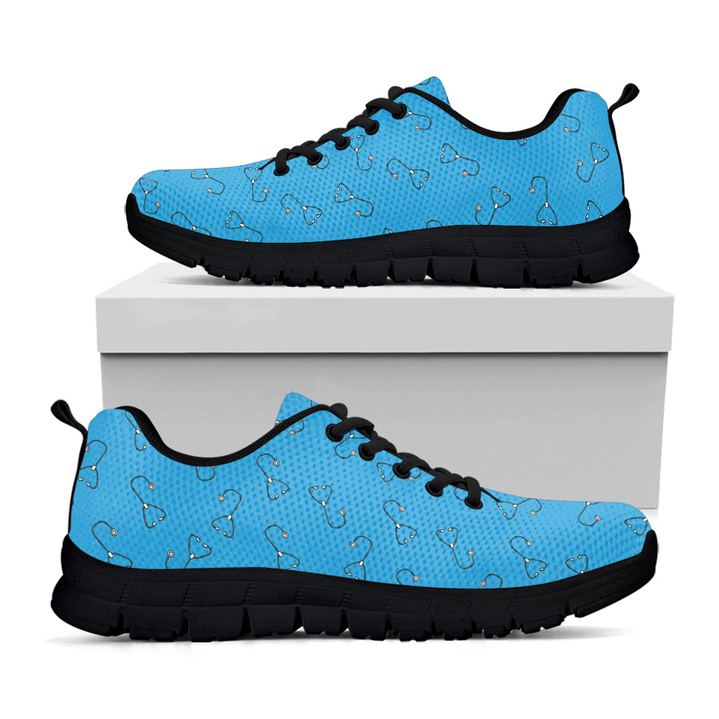 Blue Stethoscope Pattern Print Black Sneakers