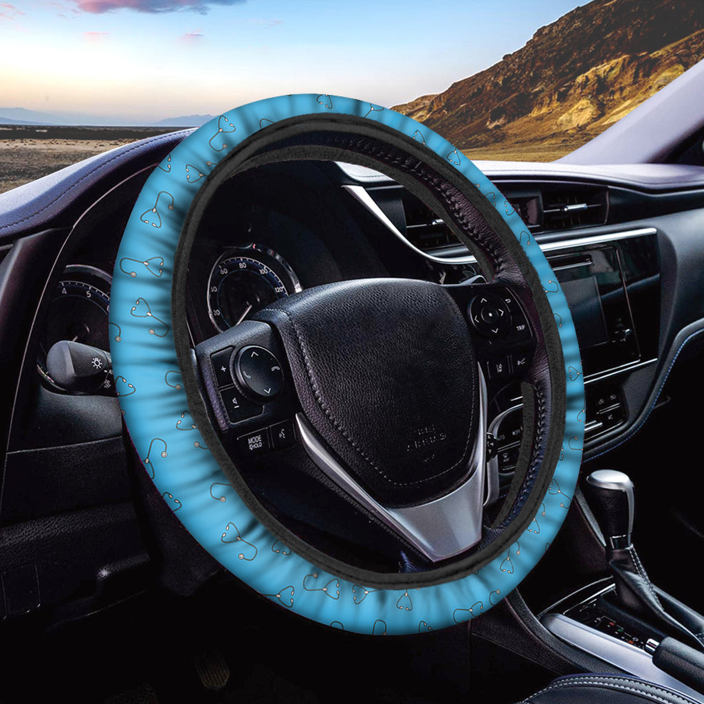 Blue Stethoscope Pattern Print Car Steering Wheel Cover