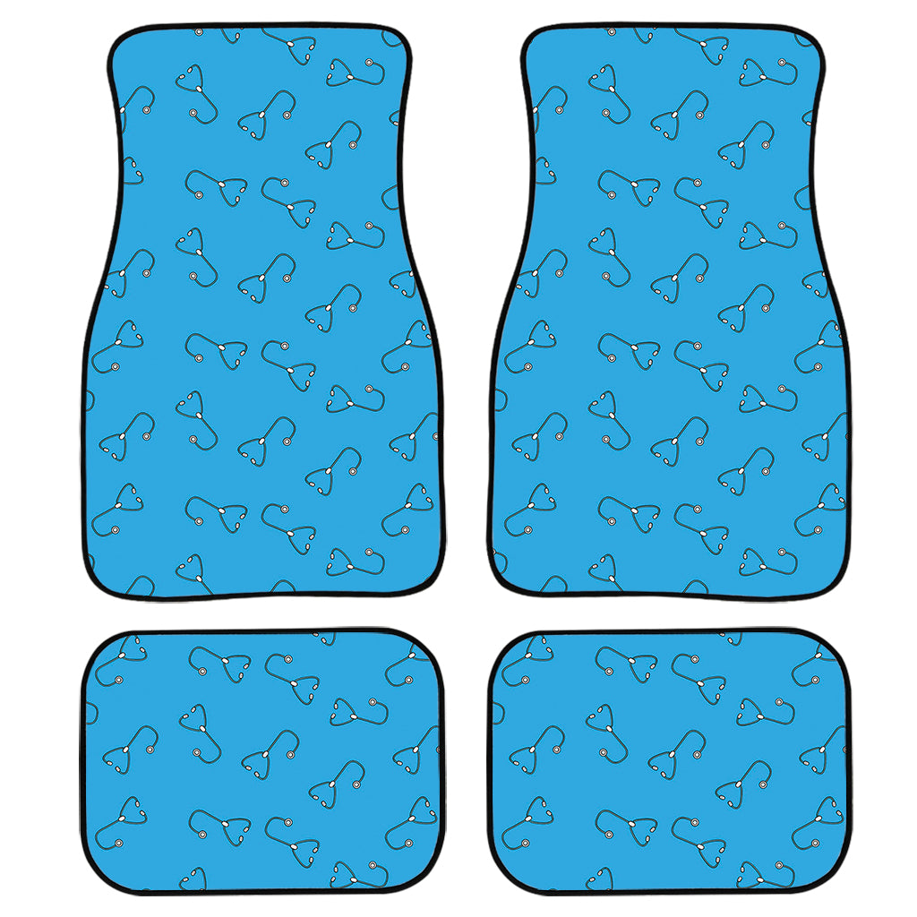 Blue Stethoscope Pattern Print Front and Back Car Floor Mats