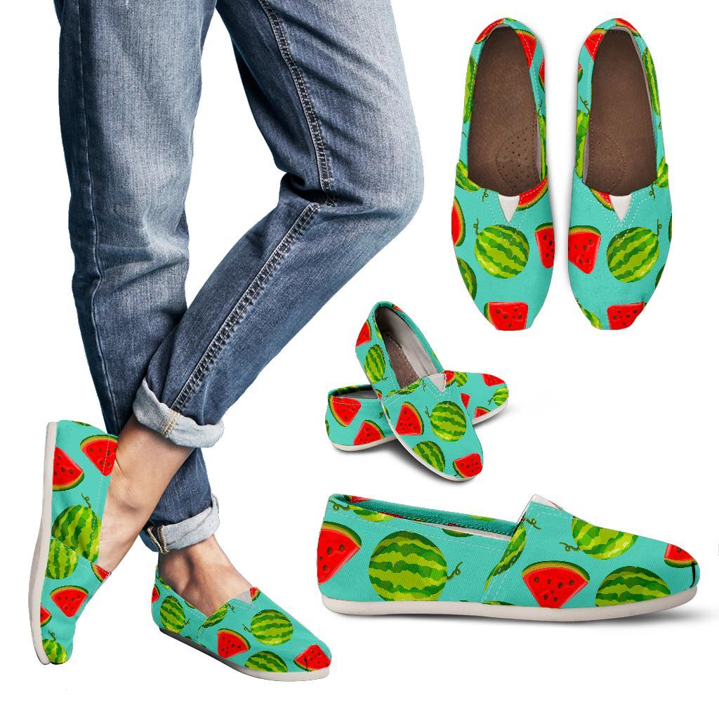 Blue Summer Watermelon Pattern Print Women's Casual Canvas Shoes