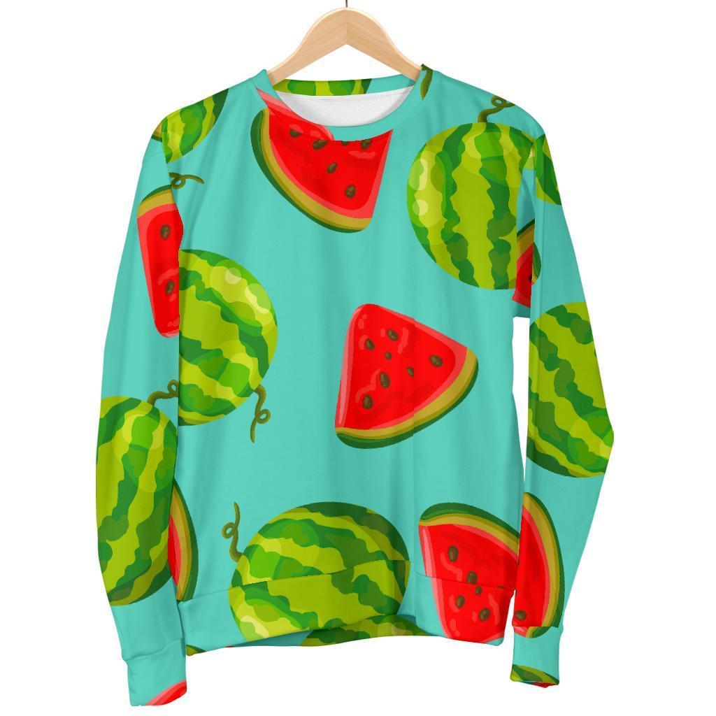 Blue Summer Watermelon Pattern Print Women's Crewneck Sweatshirt