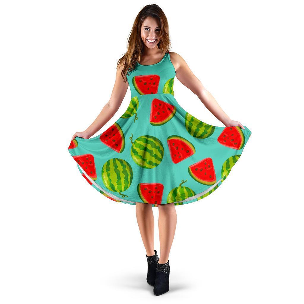 Blue Summer Watermelon Pattern Print Women's Dress