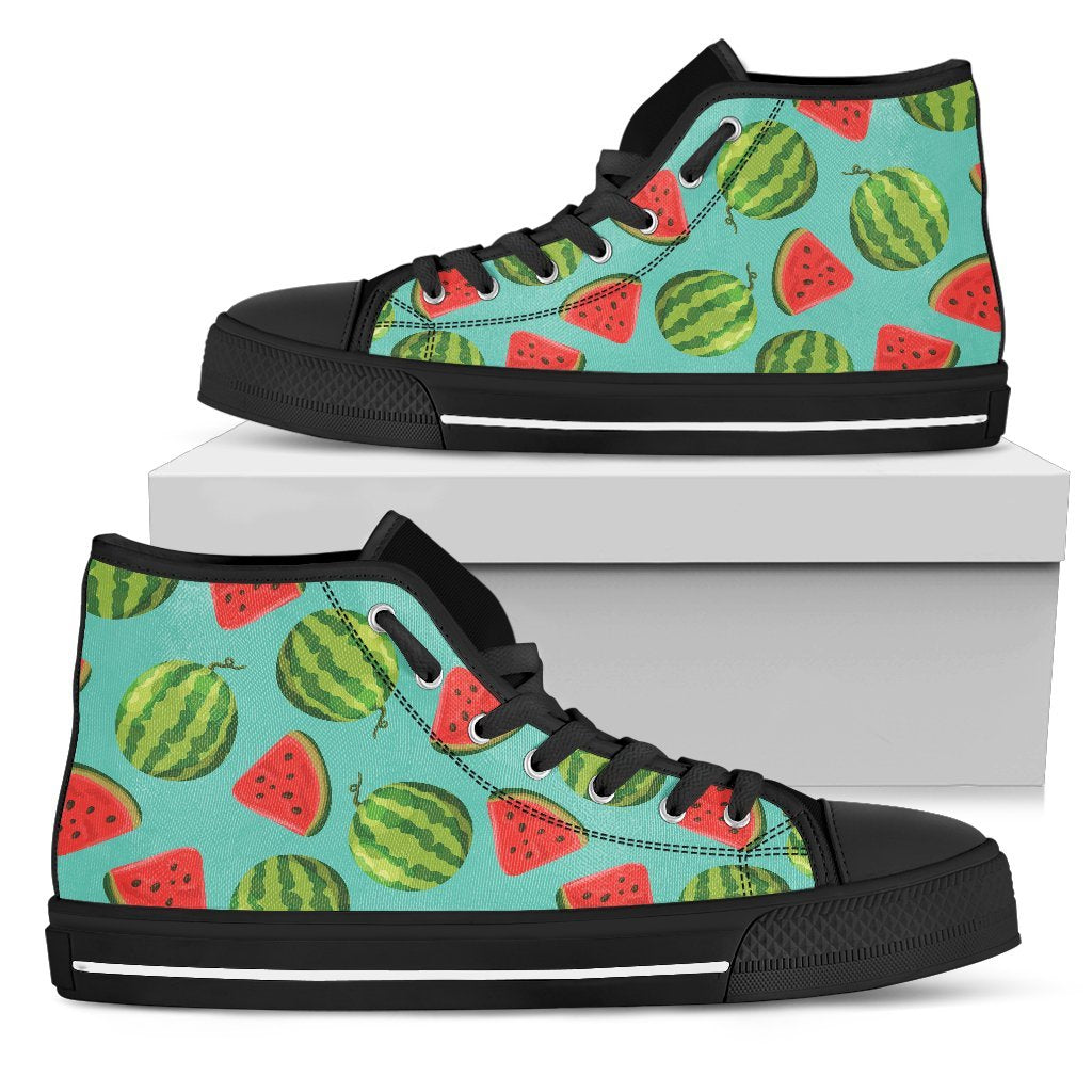 Blue Summer Watermelon Pattern Print Women's High Top Shoes