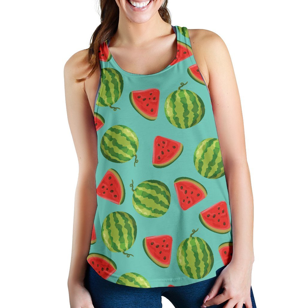 Blue Summer Watermelon Pattern Print Women's Racerback Tank Top