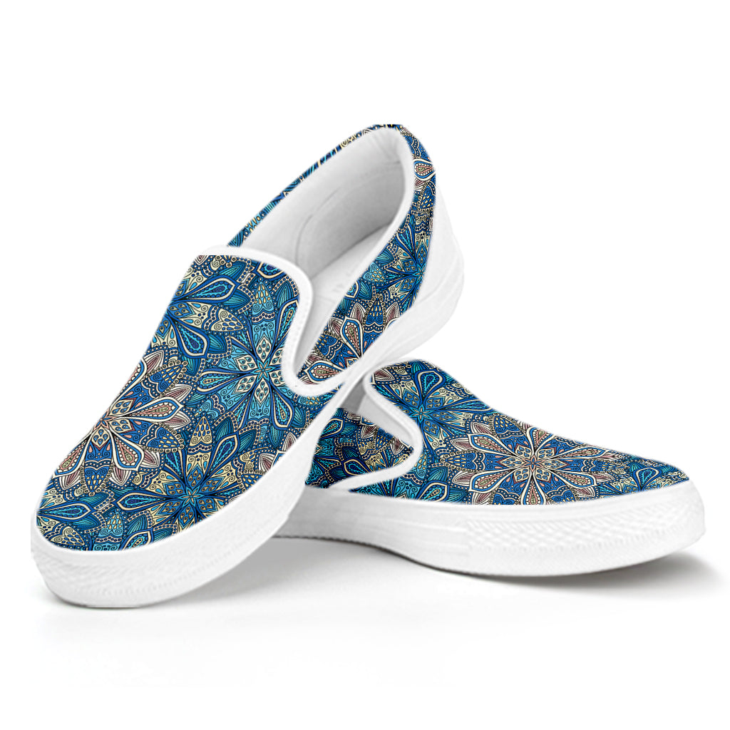 Boho Chic Mandala Floral Print White Slip On Shoes