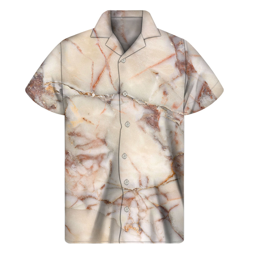 Brown Beige Marble Print Men's Short Sleeve Shirt