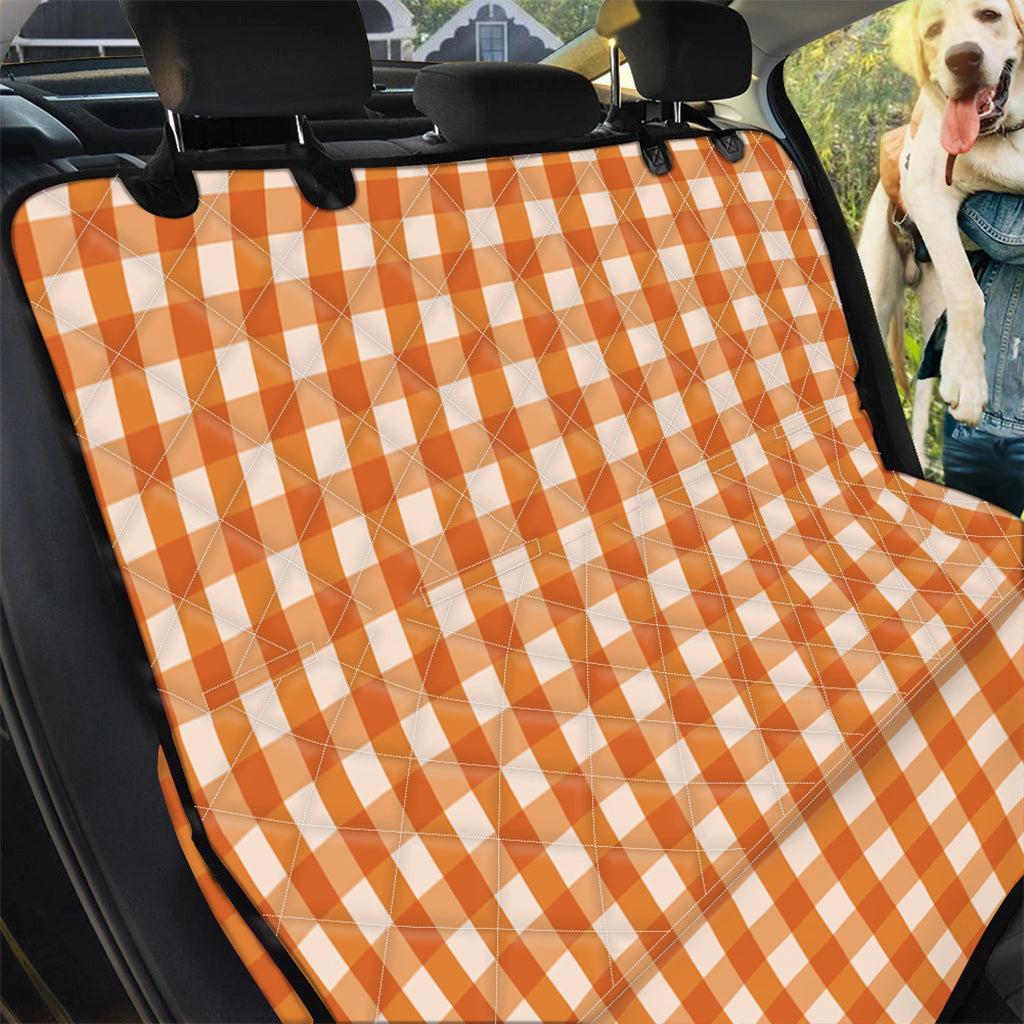 Burnt Orange And White Check Print Pet Car Back Seat Cover