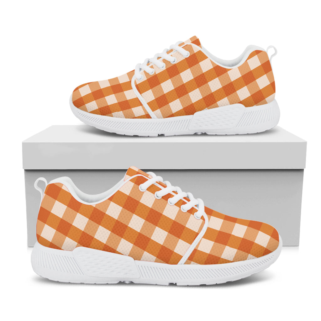 Burnt Orange And White Check Print White Athletic Shoes