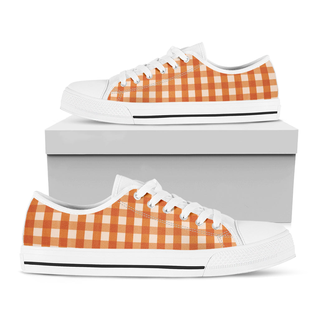 Burnt Orange And White Check Print White Low Top Shoes